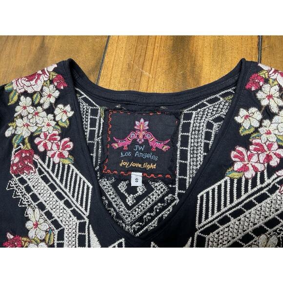 Johnny Was Floral Embroidered Cotton Mini Dress Size Small Black - Picture 3 of 11